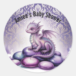 Purple Magical Dragon Baby Shower ラウンドシール