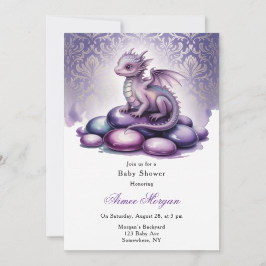 Purple Magical Dragon Baby Shower 招待状 (正面)