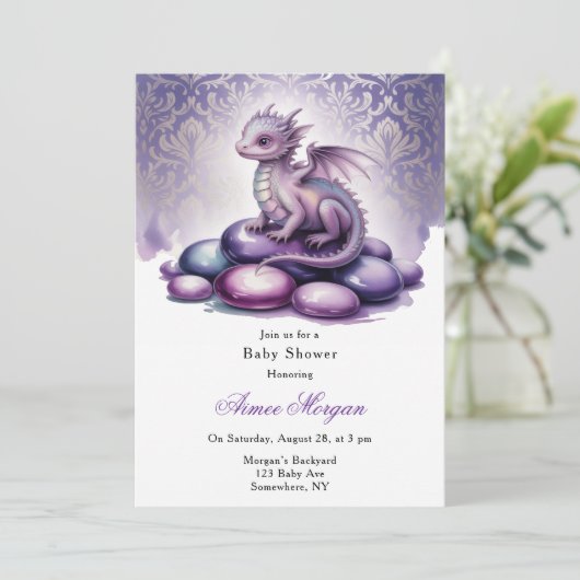 Purple Magical Dragon Baby Shower 招待状 (スタンド正面)