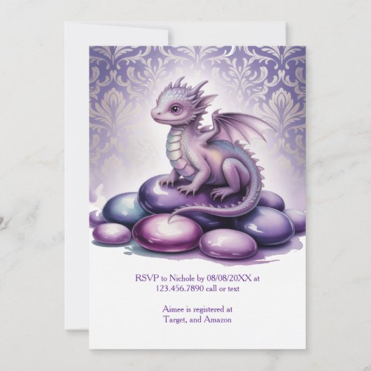 Purple Magical Dragon Baby Shower 招待状 (裏面)