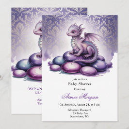 Purple Magical Dragon Baby Shower 招待状