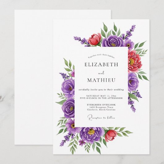 Purple Magnificent Spring Wedding 招待状 (正面/裏面)