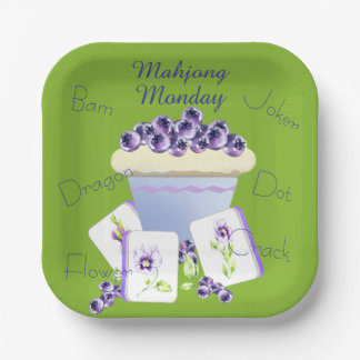Purple Mahjong Tiles and Blueberry Cupcake  ペーパープレート