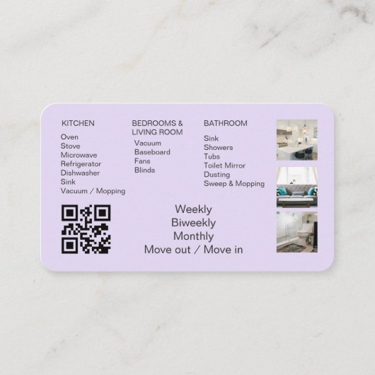Purple Maid House Cleaning QR Code Professional 名刺 (裏面)
