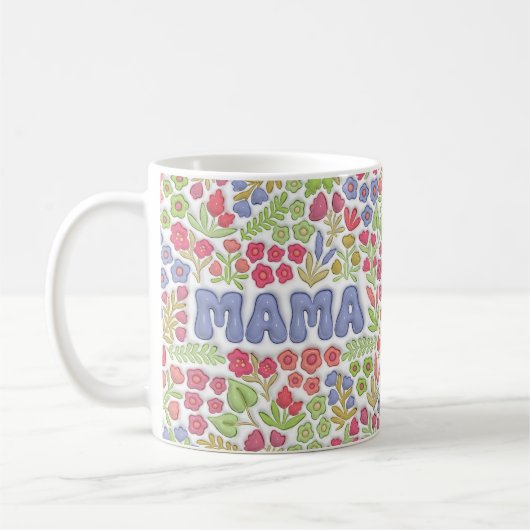 Purple Mama Boho Floral 3D Effect  コーヒーマグカップ (左)