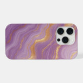 Purple Marble Background With Gold Veins iPhoneケース (裏面横)