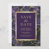 Purple Marble Gold Photo Wedding セーブザデート (正面)
