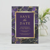 Purple Marble Gold Photo Wedding セーブザデート (スタンド正面)