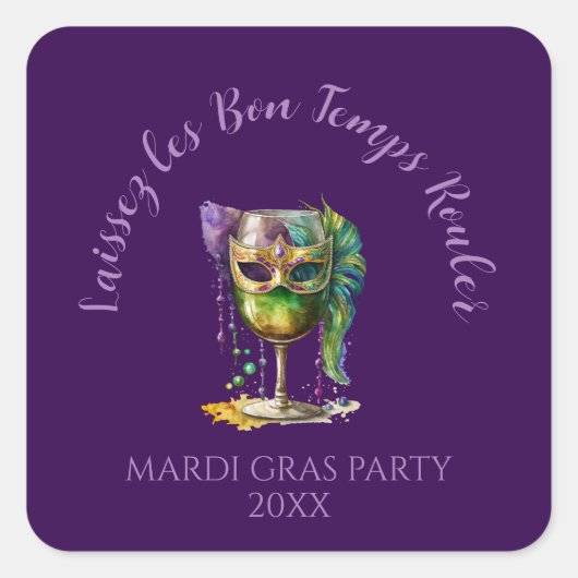 Purple Mardi Gras Mask  スクエアシール (正面)