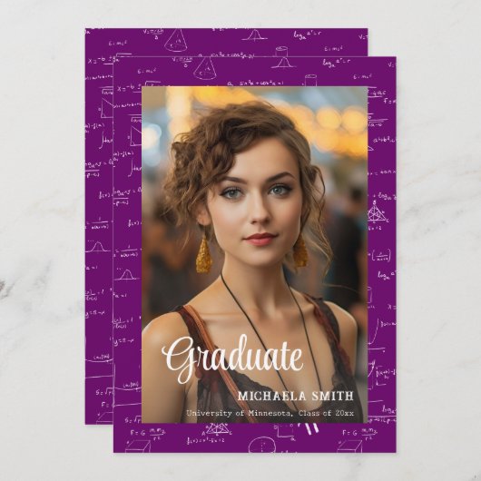 Purple Math College Script Photo Graduation 案内状 (正面/裏面)