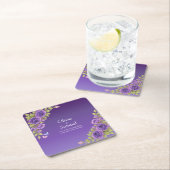 Purple Mauve Flowers & White Wedding   スクエアペーパーコースター (インサイチュ)