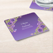 Purple Mauve Flowers & White Wedding   スクエアペーパーコースター (アングル)