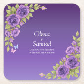 Purple Mauve Flowers & White Wedding   スクエアペーパーコースター (正面)