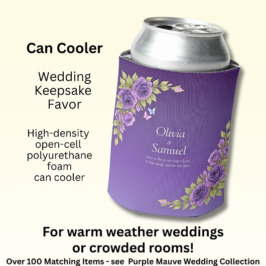 Purple Mauve Flowers & White Wedding 缶クーラー