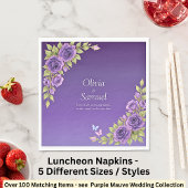 Purple Mauve Flowers & White Wedding Luncheon スタンダードランチョンナプキン