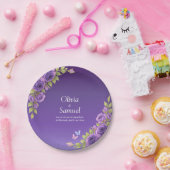 Purple Mauve Flowers & White Wedding Suite  7" ペーパープレート (パーティー)