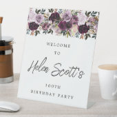 Purple Mauve Pink 100th Birthday Party Welcome 台座サイン (インサイチュ)