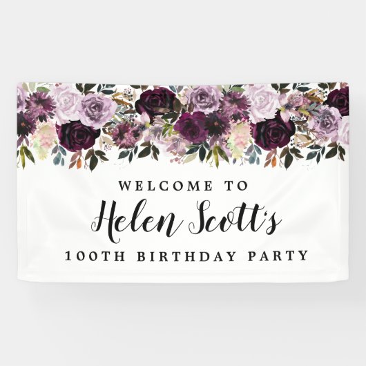 Purple Mauve Pink 100th Birthday Party Welcome 横断幕 (横)