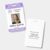 Purple Medical Doctor Aged Care Security Photo ID バッジ (表裏)