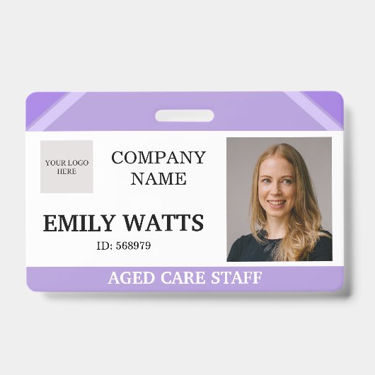Purple Medical Nurse Aged Care Security Photo ID バッジ (表面)