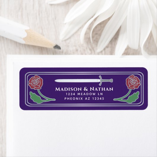 Purple Medieval Fantasy Silver Sword Wedding Label ラベル (インサイチュ)