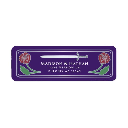 Purple Medieval Fantasy Silver Sword Wedding Label ラベル (正面)