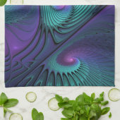 Purple meets Turquoise modern abstract Fractal Art キッチンタオル (折り畳み)