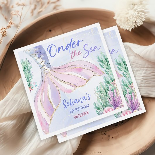 Purple Mermaid 1st Birthday Oneder the Sea スタンダードカクテルナプキン