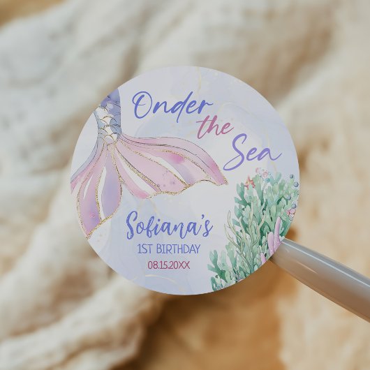 Purple Mermaid 1st Birthday Oneder the Sea ラウンドシール
