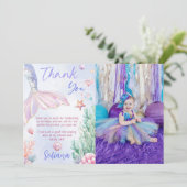Purple Mermaid 1st Birthday Oneder the Sea Photo サンキューカード (スタンド正面)