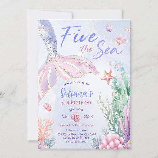 Purple Mermaid 5th Birthday Five the Sea 招待状 (正面)
