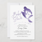 Purple Mermaid Baby Girl Shower Watercolor Simple 招待状 (正面)