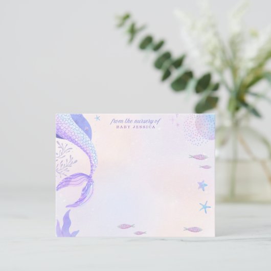 Purple Mermaid Nursery Note Card 招待状 (スタンド正面)