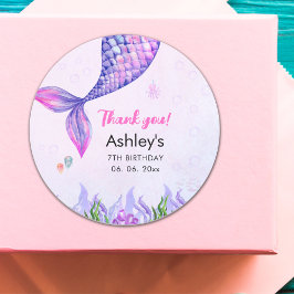 Purple Mermaid Tail, Girl's Birthday  ラウンドシール