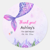 Purple Mermaid Tail, Girl's Birthday ラウンドシール (正面)