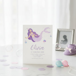 Purple Mermaid Under The Sea Baby Shower  招待状