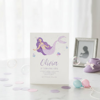 Purple Mermaid Under The Sea Baby Shower  招待状