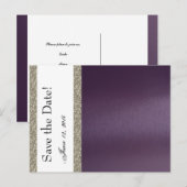 Purple MetallicとSilver Save the Date 案内ポストカード (正面/裏面)