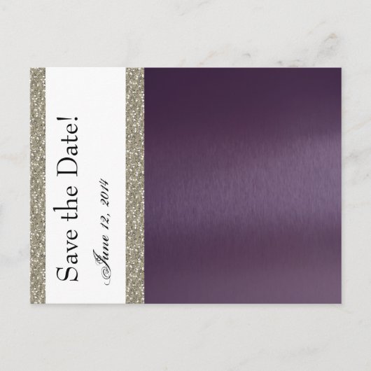 Purple MetallicとSilver Save the Date 案内ポストカード (正面)