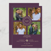 Purple Minimal Initials Wedding Fancy 4 Photos セーブザデート (正面/裏面)