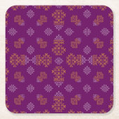 Purple Minimal Tamil Kolam Pongal Design スクエアペーパーコースター (正面)