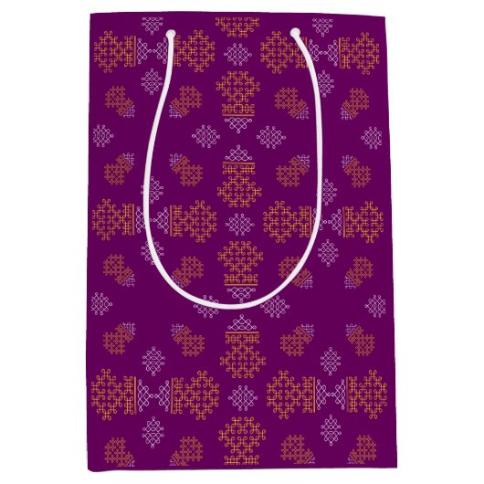 Purple Minimal Tamil Kolam Pongal Design ミディアムペーパーバッグ (正面)