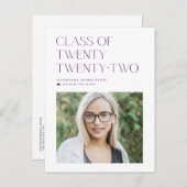 Purple Minimalist Class of 2022 Photo Gradation 案内ポストカード (正面/裏面)