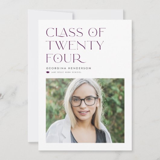 Purple Minimalist Class of 2024 Photo Gradation 案内状 (正面)