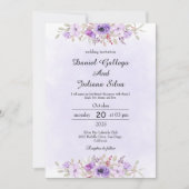 Purple Minimalist Floral Wedding Invitations 招待状 (正面)