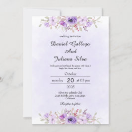 Purple Minimalist Floral Wedding Invitations 招待状