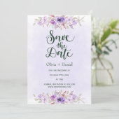 Purple Minimalist Floral Wedding Save the Date 招待状 (スタンド正面)