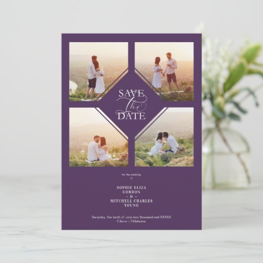Purple Minimalist Wedding Fancy 4 Photos Collage (スタンド正面)