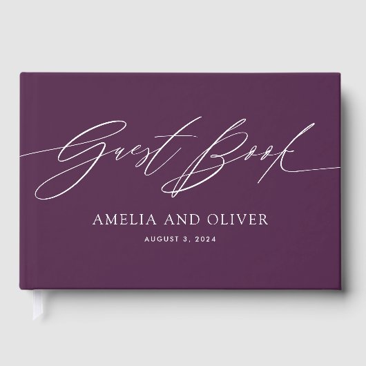 Purple Minimalist Wedding Guest Book ゲストブック (正面)