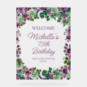 Purple Mint Green Floral Birthday Party Welcome アクリルサイン (正面)